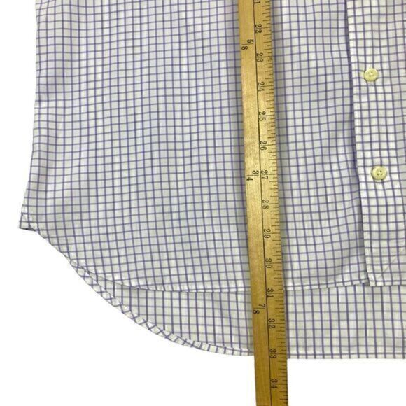 Peter Millar Dress Shirt Mens Sz 17 Long White Purple Plaid Cotton Button Front - Picture 14 of 16